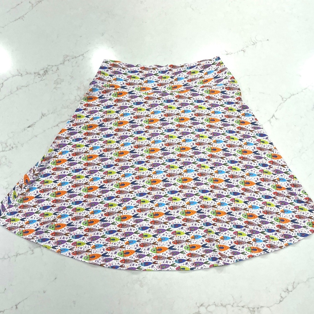 Salaam Fish Print A-Line Skirt Womens L Multicolor Pull On Stretch Whimsy USA